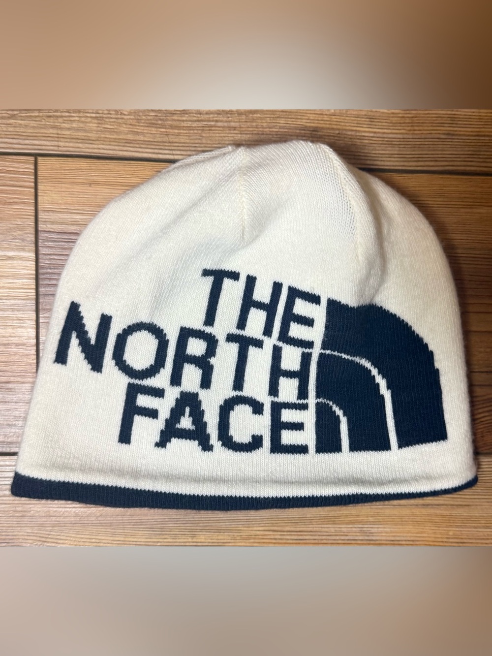 The North Face Reversible Beanie Hat Navy White Logo One Size Unisex Knit Cap